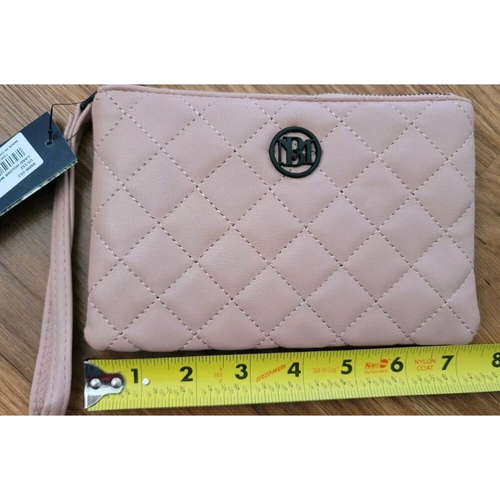 Badgley Mischka Blush Vegan Leather Quilted Card Holder Wallet Wristlet 7.5"x5"